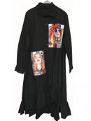 Primavera otoño moda estampado amarillo vestido plisado Casual lindo mujeres rebordear camisa Vestidos de manga larga de gran tamaño Vestidos