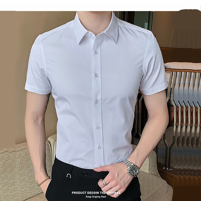 40kg-125kg Summer New Shirts Casual Fashion Cotton Short Sleeve Slim Fit Men Social Blouse Button Down White Dress Shirt 6XL 8XL