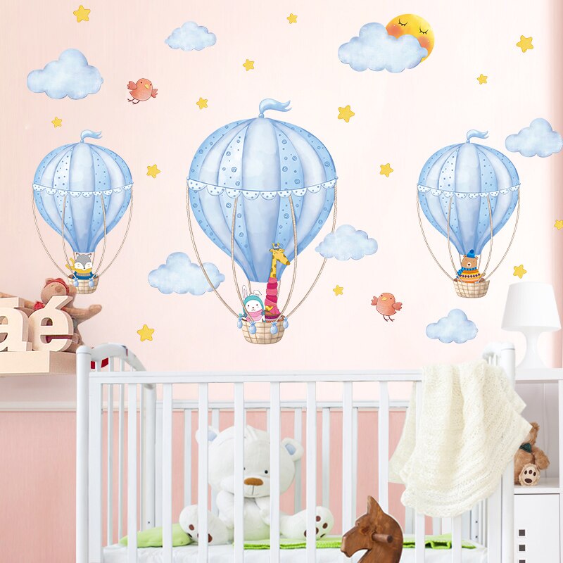 Hot Air Balloons Wall Stickers DIY Cartoon Clouds Wall Decals for Kids Rooms Baby Bedroom Kindergarten Nursery Home Decoration