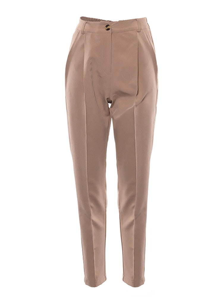 OOTN Office Lady High Waist Khaki Pants Women 2022 Autumn Fashion Casual Trousers Zipper Pocket Solid Female Brown Pencil Pants