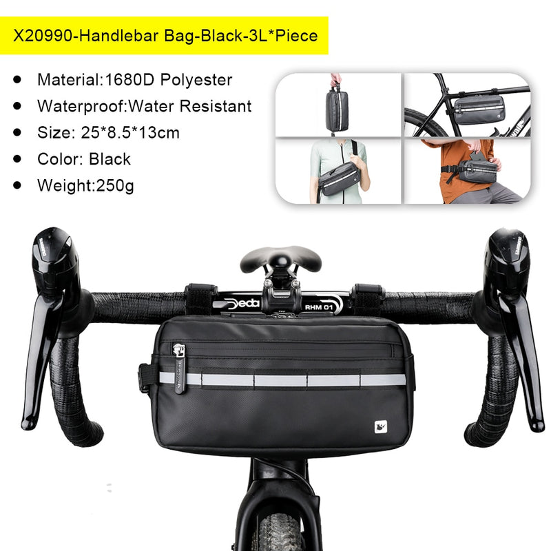 Rhinowalk Bicycle Bag Waterproof Big Capacity Handlebar Bag 1 or 2-piece Front Tube Cycling Bag MTB Frame Trunk Bike Accessories