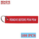 REMOVE BEFORE FLIGHT Wholesale Keychain for Motorcycles and Cars Key Chains Jewelry 100 PCS Aviation Gifts Embroidery Key Chain