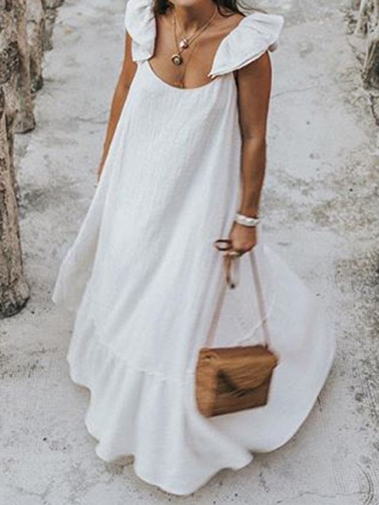 Celmia bohemio blanco Maxi vestido 2022 verano Casual volantes manga corta cuello redondo plisado vestido largo fino playa Vestidos de gran tamaño