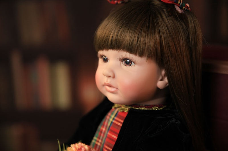 60 cm realistische wiedergeborene Kleinkindpuppe weiche Silikonglieder, Stoffkörper lebensecht 24 Zoll Prinzessin Mädchen Babypuppe Geburtstagsgeschenk