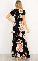 Vestido largo de manga corta de verano 2022 con cuello en V estampado dividido moda Retro Tiktok consignación bata de rayón para mujer fiesta boda