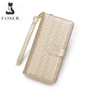 Marca FOXER, carteras largas de cuero de vaca para mujer, bolsos de mano para mujer, monederos de diseñador famoso, monedero para mujer, billetera de piel de vaca para mujer a la moda