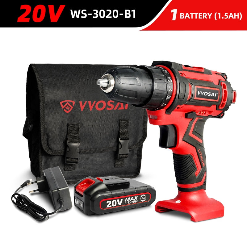 WOSAI 12V 16V 20V Cordless Drill Electric Screwdriver Mini Wireless Power Driver DC Lithium-Ion Battery 3/8-Inch