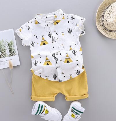 Summer Baby Boy Clothes Set Infant Cartoon Dinosaur Print Short Sleeve Shirt + Pants 1 2 3 4 Years Kid Toddler Boys Outfit