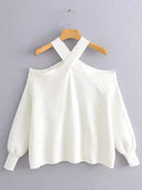 Oversize women cross halter sweaters 2021 spring fashion ladies elegant knitted pullovers female knitwear soft girls chic tops