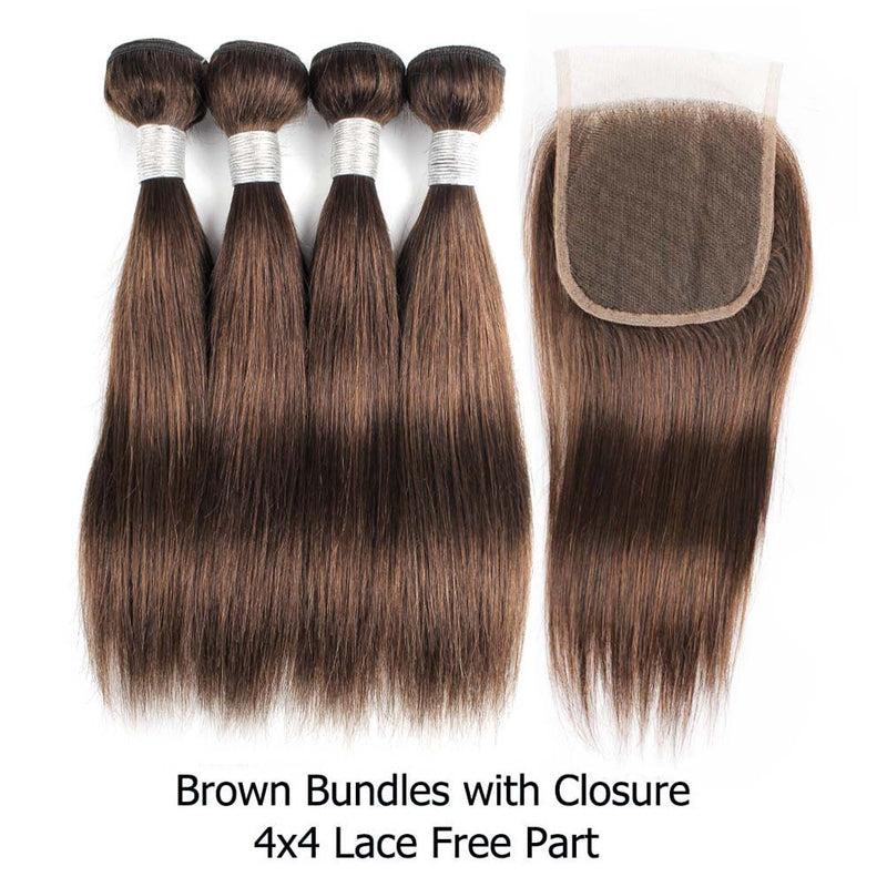 50g/pc 4 Bundles with Closure Transparent Lace Ombre Blonde Brown Free Part Straight Remy Human Hair Short Bob Style