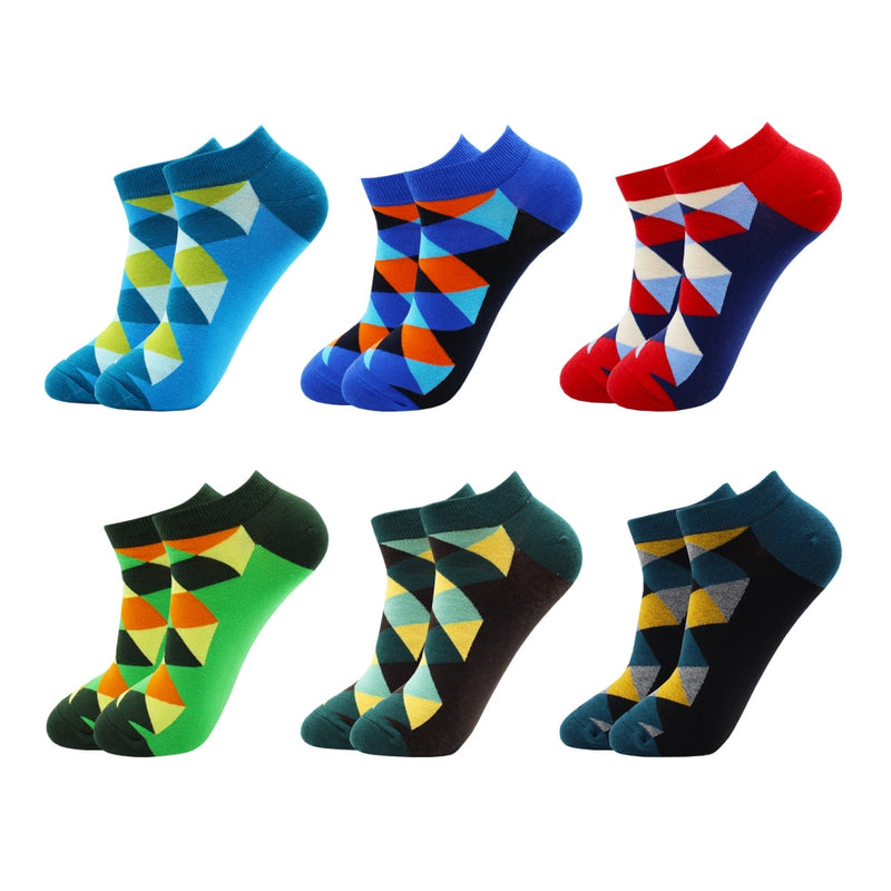 6-12 Pairs Novelty Funny Casual Ankle Socks Fashion Colorful Harajuku Fruit Animal Grid Cotton Men Socks Slippers