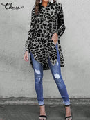 Túnicas Mujer Camisas Celmia Verano Vintage Estampado de leopardo 2022 Blusas largas Elegantes Mangas largas Oficina Tops Casual Blusas sueltas