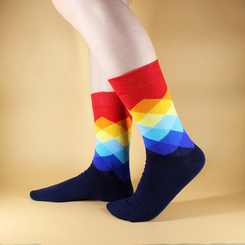 6-12 Pairs Colorful Cotton Fashion Casual Women and Men Funny Socks Stripe Grid Geometry Fun Dress Socks