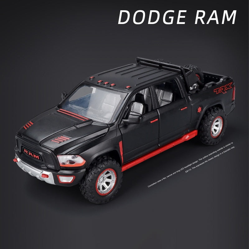 1:32 Simulation Alloy Car Model New Dodge Ram TRX Pickup Metal Car Model Sound And Light Pull Back Childs Boy Toy Car Gifts