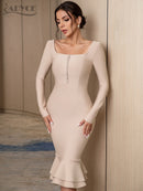 Adyce 2022 New Autumn Winter Women Apricot Bodycon Bandage Dress Sexy Mermaid Long Sleeve Lady Club Celebrity Runway Party Dress