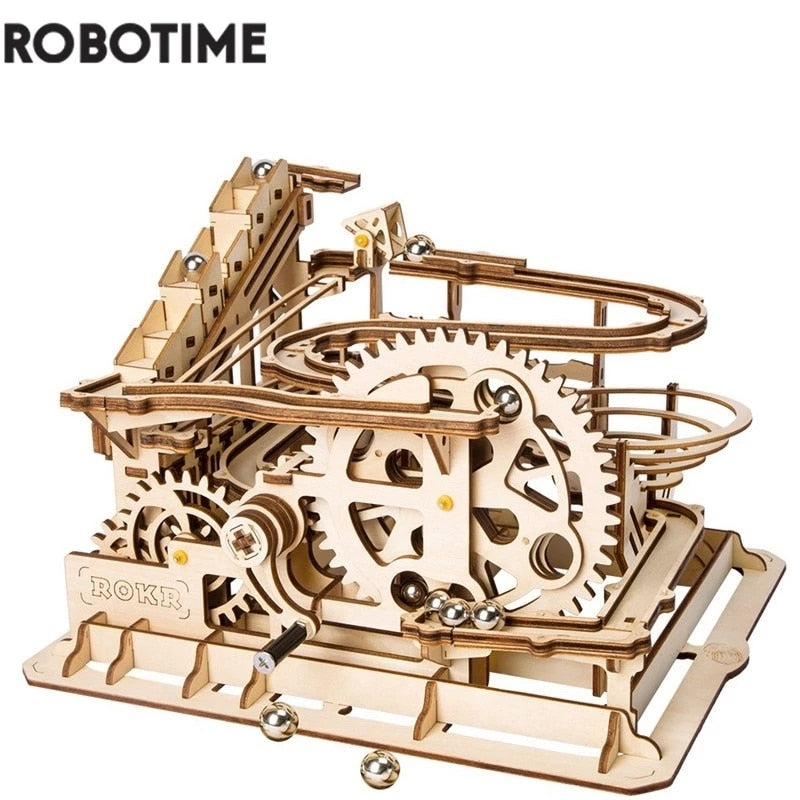 Robotime Rokr 4 tipos de carrera de canicas DIY rueda de agua modelo de madera juegos de bloques de construcción juguete para regalo para niños adultos Dropship