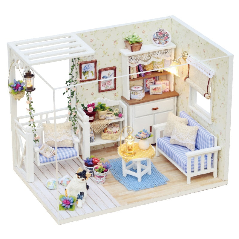 Diy Dollhouse Wooden Miniatures Doll House Furniture LED Lights House Building Kit Toys for Children Birthday Gifts