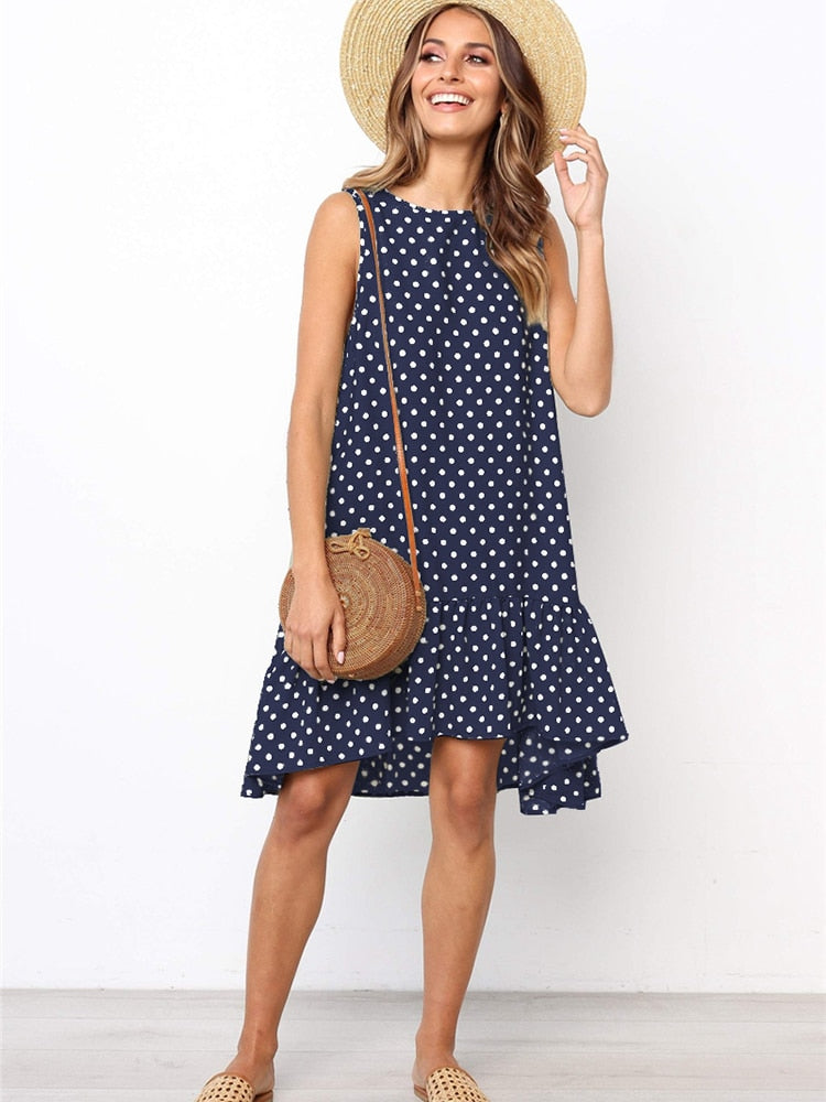 Lossky Women Summer Dress Polka Dot Chiffon Sleeveless Beach Mini Casual Yellow Sundress 2022 Fashion Dress For Women