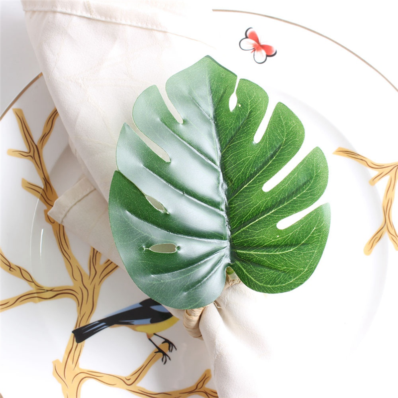 Set of 6 Green Leaf Napkin Rings,Napkin Ring Holders for Formal / Casual, Dining Table Decor,Party Decoration