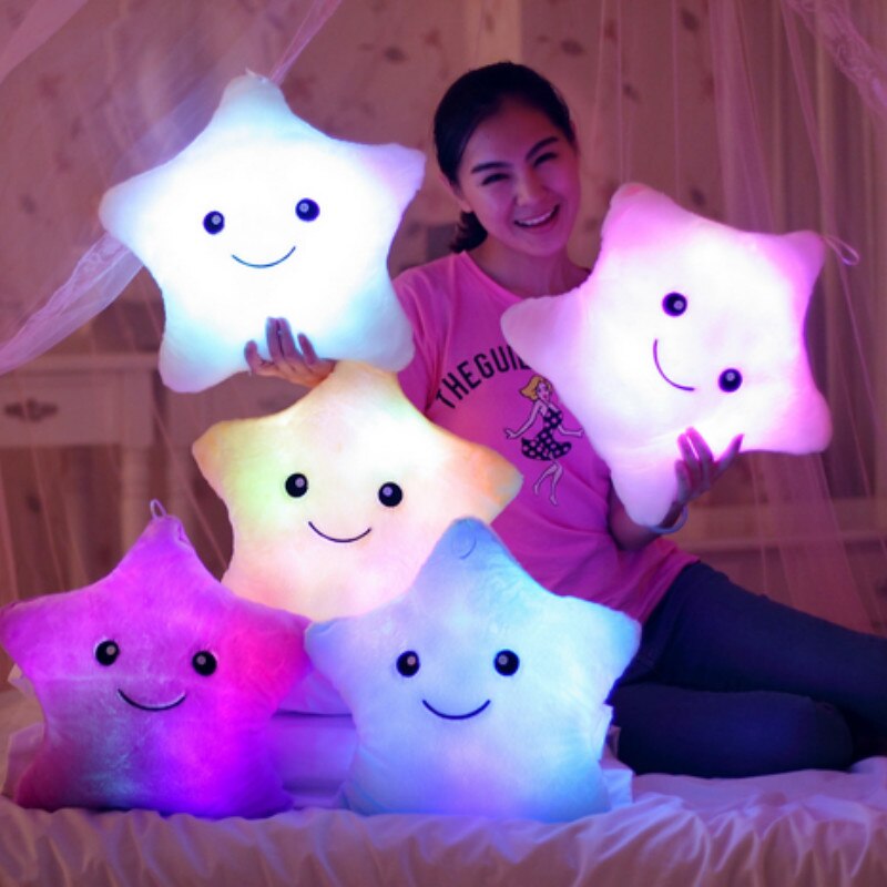 Almohada luminosa de juguete creativo de 34CM, cojín de estrellas de colores brillantes de peluche suave, juguetes de luz Led, regalo para niños y niñas