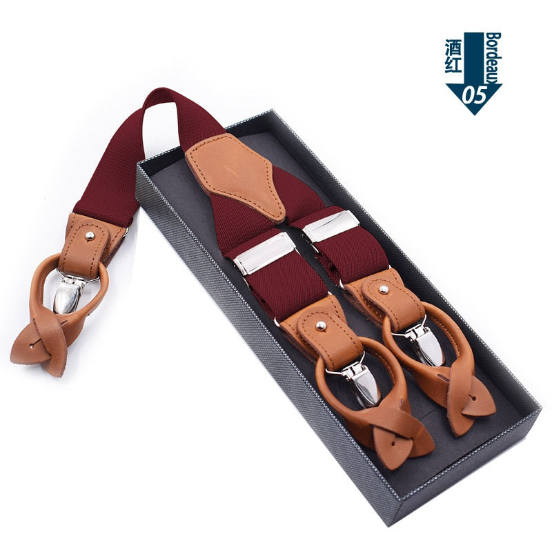Echtes Leder Herren Hosenträger 3/6 Clips Hosenträger Hosenträger verstellbarer Gürtelriemen Bretelles Vintage männliches Strumpfband für Hemd