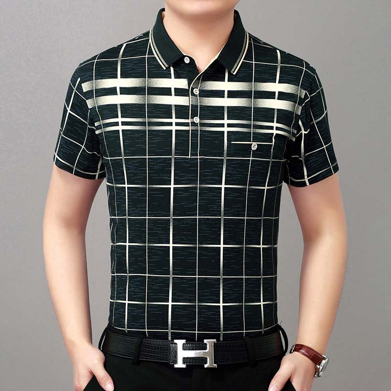 New Summer Polo Shirt Men Short Sleeve Polos Shirts Plaid Slim Fit Mens Pol Clothes Dress Bodybuilding Streetwear Poloshirt 1780