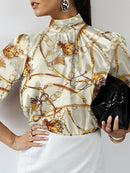 Celmia Women Satin Blouse 2023 Fashion Elegant Tunic Slik Tops Autumn Solid High Collar Shirt Long Sleeve Party Blusas Femininas