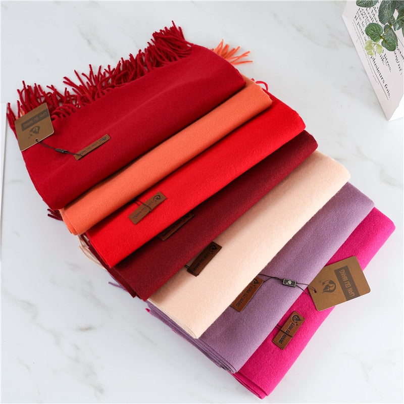 2022 Winter Cashmere Scarf Women Thick Warm Pashmina Shawls Wraps Solid Color Tassel Lady Blanket Echarpe Bufanda Hijab