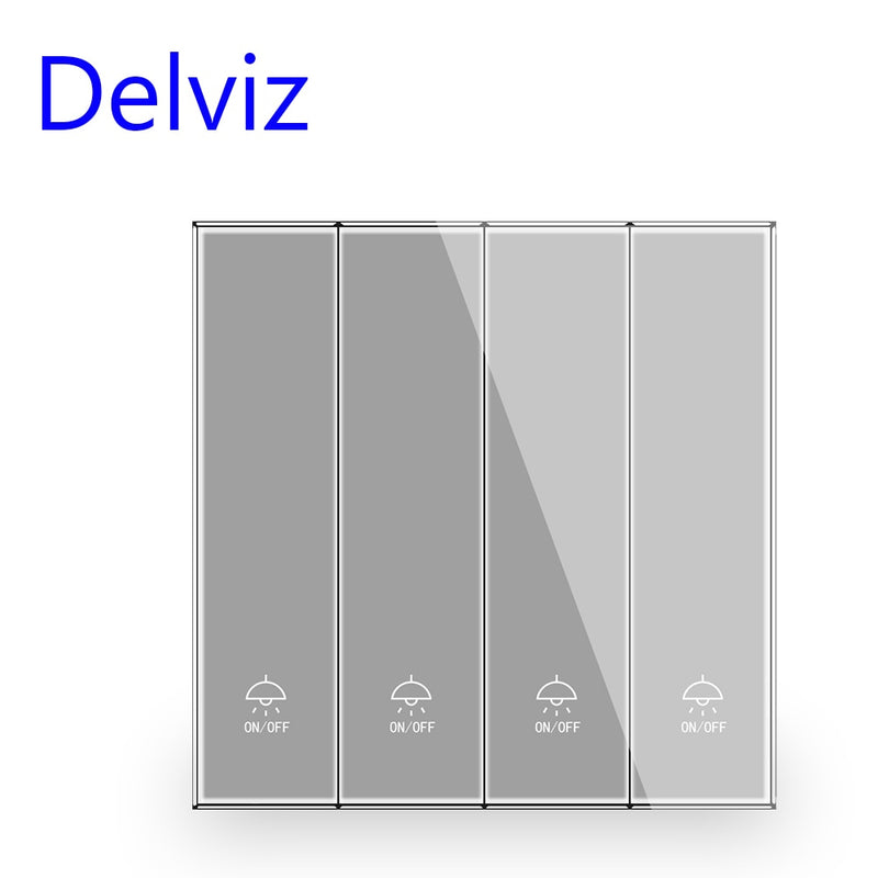 Delviz UK standard Luxury Crystal Glass White Panel, EU power 16A Big key switch,4 Gang 2 Way Push Button Home Wall Light Switch