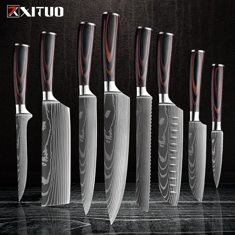 Juego de cuchillos de Chef de cocina XITUO, cuchillo afilado de acero inoxidable de alto carbono para deshuesar carne, cuchillo para rebanar, cuchillo de Chef Santoku, herramienta de cocina