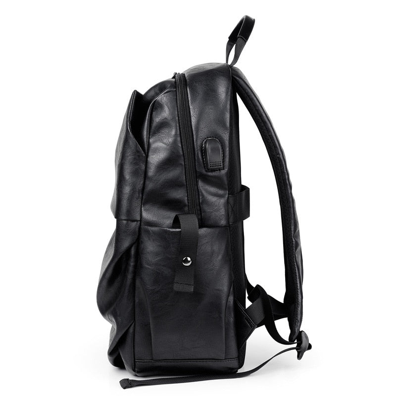 High Quality Leather PU Backpack Men USB Charging Fashion Men Backpack Bag Large Capacity Laptop Men Backpack Travel Backpack