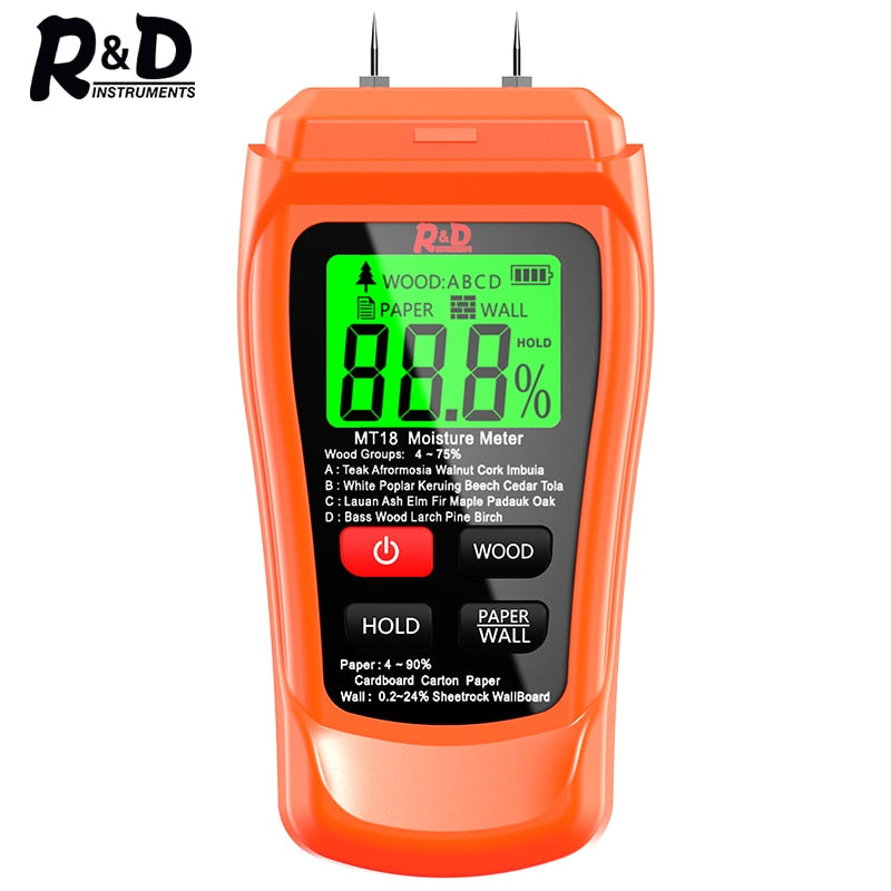 R&amp;D MT-10 EMT01 Wood Moisture Meter Wood Humidity Tester Hygrometer Timber Damp Detector Tree Density Digital tester Grey