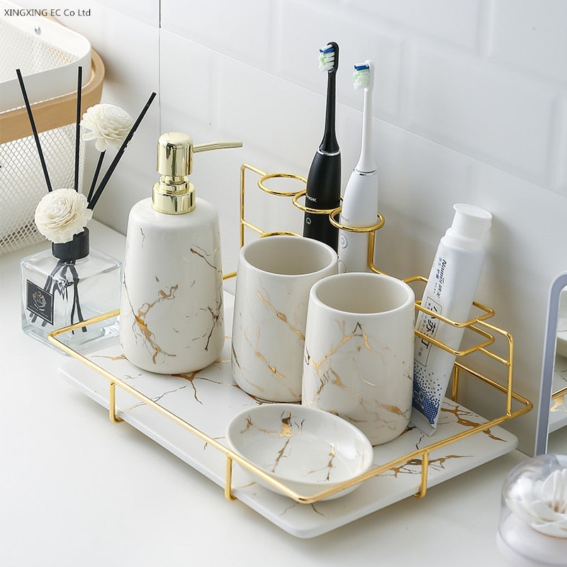 Kit de baño de cerámica, taza de enjuague bucal, botella de loción, portavasos para cepillo de dientes, accesorios de baño creativos, decoración de baño