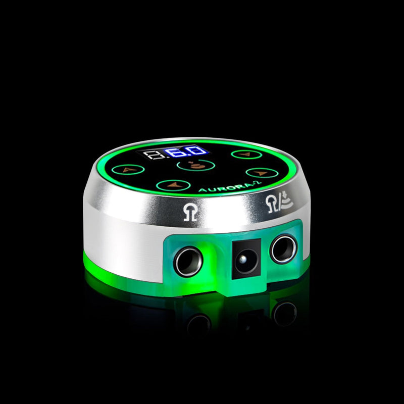 Mini pluma de tatuaje fuente de alimentación Aurora2 fuente de alimentación LCD voltaje colorido verde con adaptador para máquina rotatoria de pluma y bobina de tatuaje