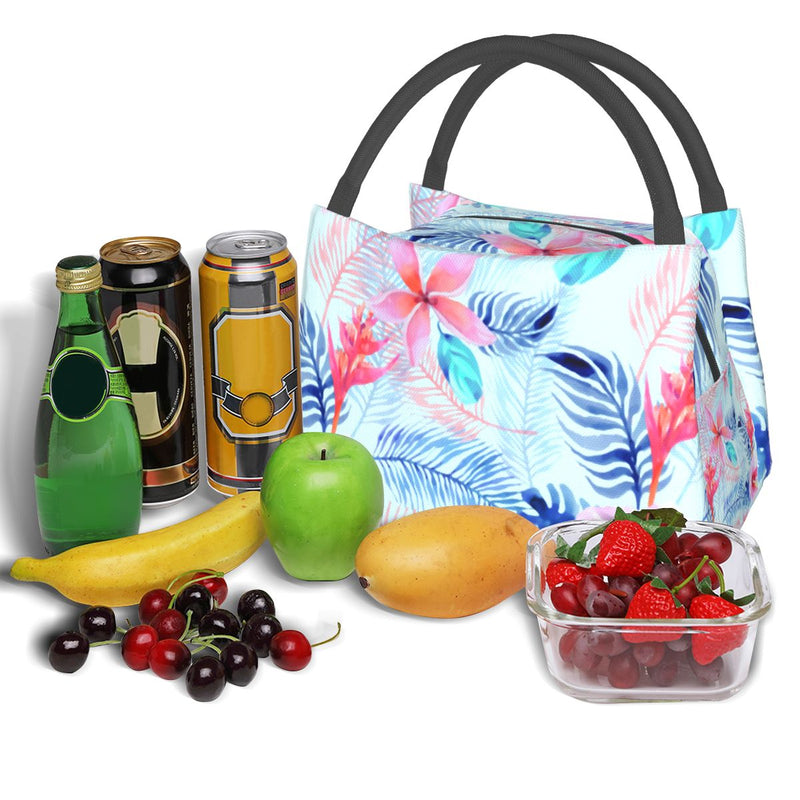 Tropical Floral Lunch Bag Lovely Pink Hibiscus Casual Lunch Box For Girls Picnic Portable Cooler Bag Waterproof Print Lunch Bags