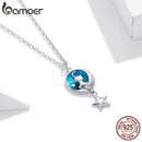 Bamoer Genuine 925 Sterling Silver Blue Enamel Moon &amp; Cat Pendant Necklace Star Neck Chain for Women Gift Fine Jewelry SCN422