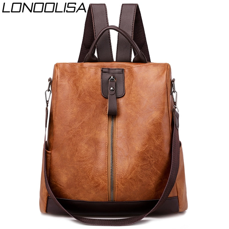 3 in 1 Retro Backpack Women PU Leather School Bags For Teenage Girls Anti-theft Ladies Shoulder Bags Simple Travel Backpack