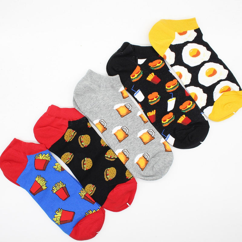 8 Pairs Funny Beer Casual Ankle Socks Fashion Colorful Harajuku Fashion Grid Cotton Women and Men Socks