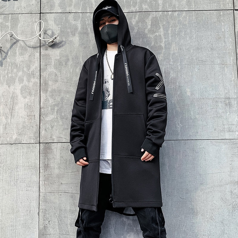 2023 Men Harajuku Hip Hop Coats Male Jacket Long Hoodie Cotton Fashion Swag Coats Jackets Streetwear Hombre Oversize Jacket