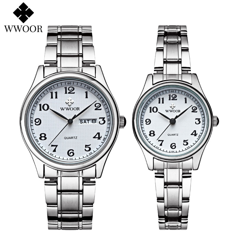 WWOOR Fashion Lovers Uhren für Männer Frauen wasserdichte arabische Uhr Silber Edelstahl Paar Casual Damen Quarz Armbanduhr