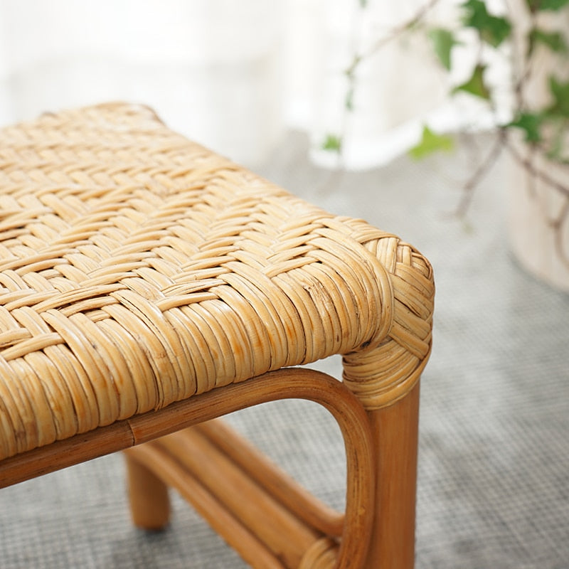 Hand Woven Rattan Stool Retro Pastoral Stool Simple Mobile Seat Outdoor Camping Chair Household Furniture Chairs For Kitchen