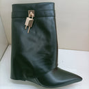 Ins Hot Spring Winter Gran calidad Estampado de cocodrilo Zapatos superiores Botín Hasta la rodilla Punta puntiaguda Over-lay Side Zip Mujer Botas 43