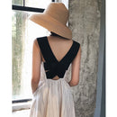 Women Stripes Dress Cotton and Linen High Waist Swing Vintage Pocket Cross Back Party Casual Dresses Vestidos Good Quarlity