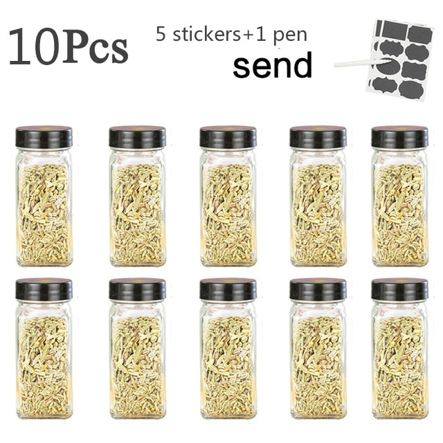 3-12PCS Set Seasoning Jar Square Glass Container Seasoning Bottle Kitchen Outdoor Camping Seasoning Container Glass Sealed Jar