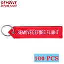 REMOVE BEFORE FLIGHT Wholesale Keychain for Motorcycles and Cars Key Chains Jewelry 100 PCS Aviation Gifts Embroidery Key Chain