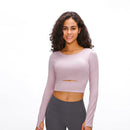 Nepoagym WIND Damen Langarm Cropped Top mit gepolstertem BH Weiches Yoga Top Bequeme Gym Workout Shirts