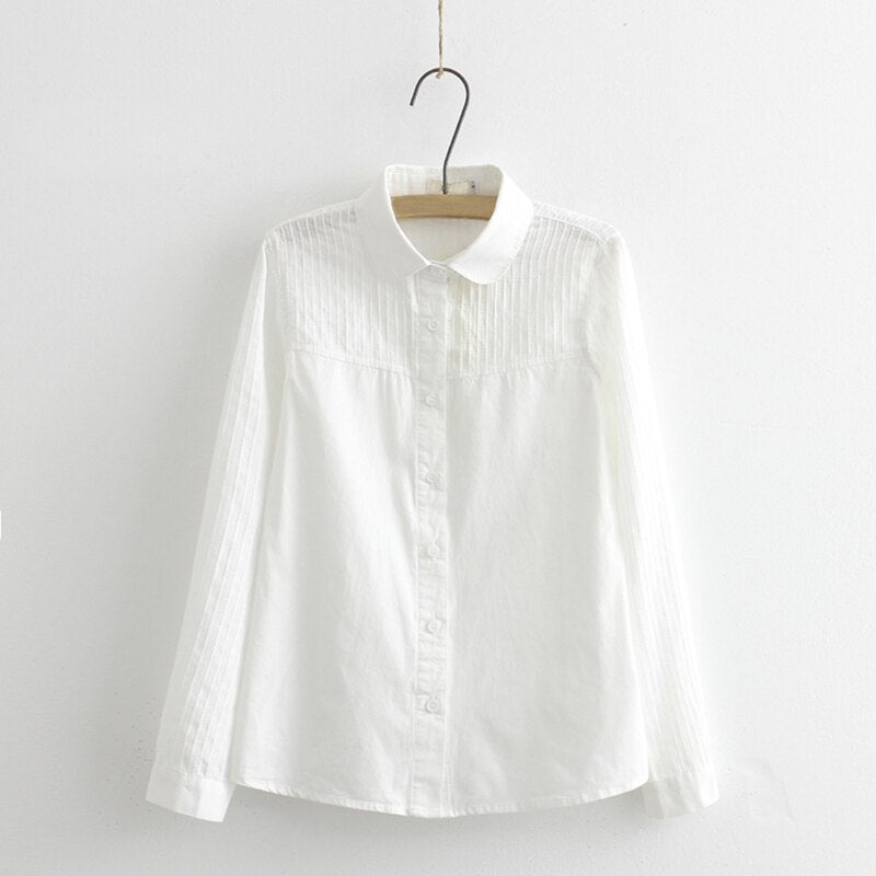 100% Cotton Women Lace White Shirts Summer Spring Long-sleeve Ruffle Slim Soft Blouse Tops 0.15 Kg