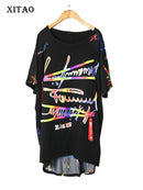 XITAO Druckmuster T-Shirt Mode Neue Damen unregelmäßiger Pullover Klein Frisch 2020 Sommer Patchwork Elegant Locker Tee XJ4809