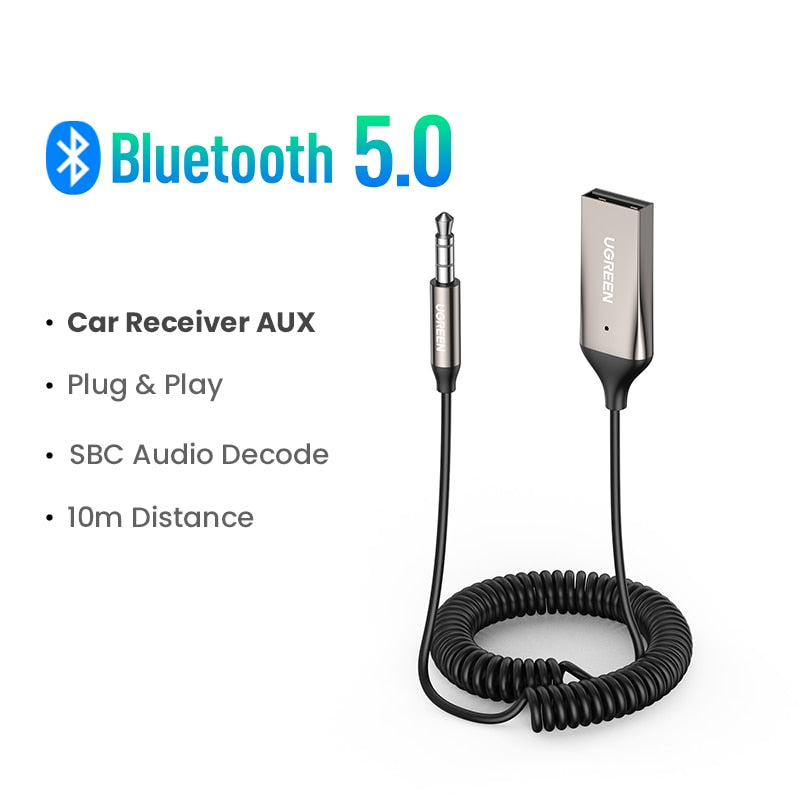 UGREEN Bluetooth Receiver 5.0 Adapter Hands-Free Car Kits AUX Audio 3.5mm Jack Music Wireless Receiver for Car BT Transmitter