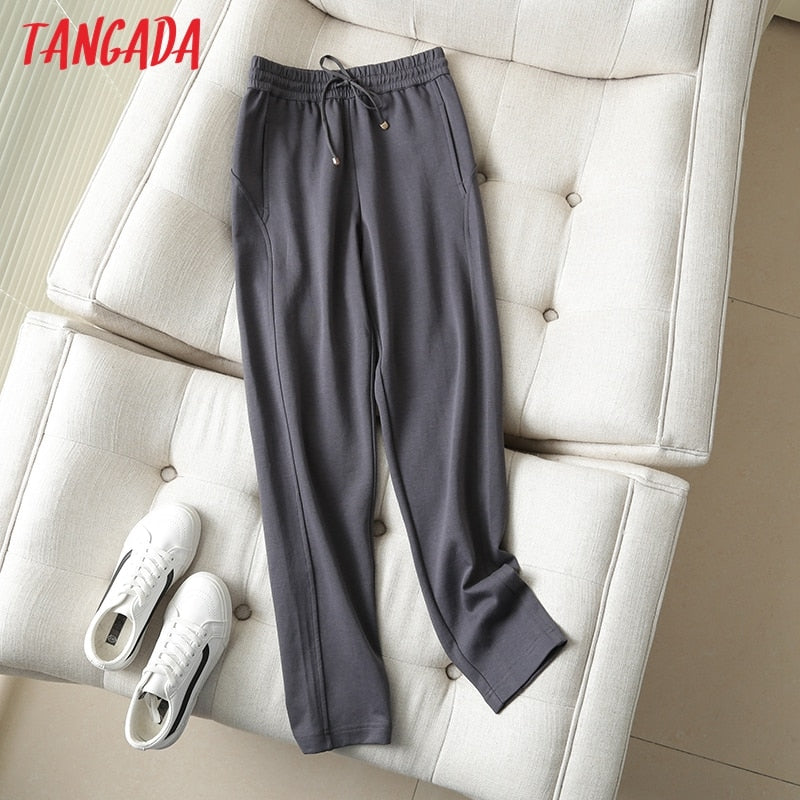 Tangada 2022, pantalones gris oscuro para mujer, pantalones cargo con cintura elástica, pantalones para correr, pantalones de chándal para mujer 6D80